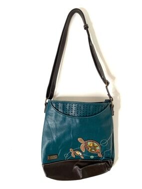 Chala Sea Turtle Crossbody Bag Teal Brown Vegan Leather Shoulder Purse